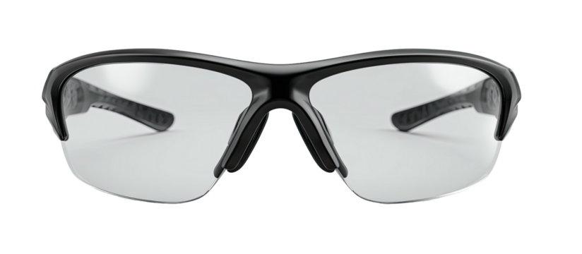 Black framed clear lens sport eyeglasses close-up