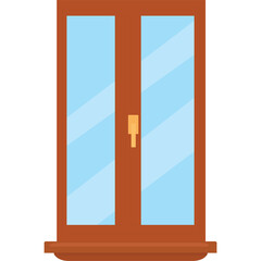Simple Wooden Framed Double Glass Door with Light Golden Handle and Translucent Panels Set Against a Transparent Background