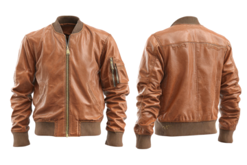 Tan bomber jacket, front/back view, isolated fashion item