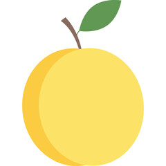 Simple Yellow Apple Icon with Green Leaf and Brown Stem on Transparent Background