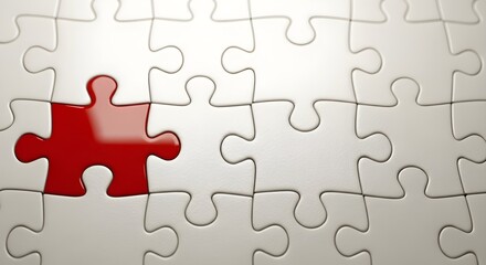 Red Puzzle Piece Stands Out Among White Pieces Uniqueness and Individuality Concept