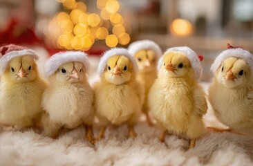 Yellow chicks joyfully celebrate Christmas