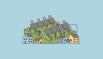 A community solar garden where residents can invest in renewable energy benefiting from lower electricity costs and promoting local energy independence.