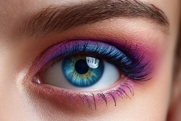 Obraz premium Vivid makeup creates dramatic effect on model's eye during a beauty photoshoot