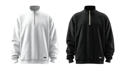 Pullovers black, white, zip neck. Simple contrast set