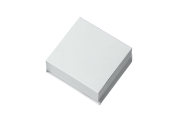 White square box, lid slightly ajar, black background