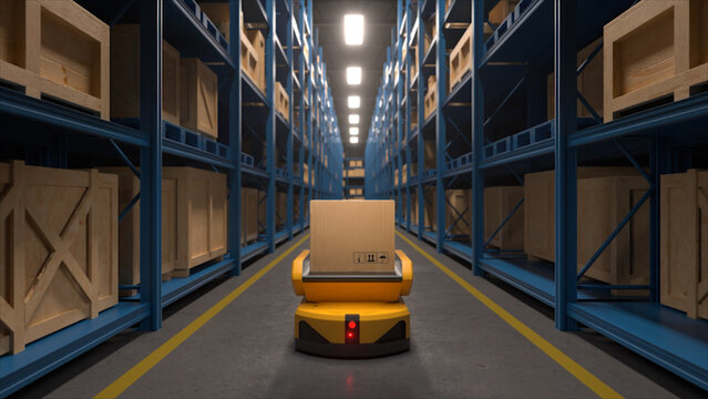 Autonomous mobile robot transporting package in