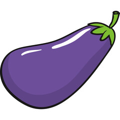 Single Fresh Purple Eggplant Vegetable With Green Stem And Leaves On A Transparent Background