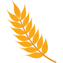 Single Golden Wheat Stalk with Leaves Isolated on White Background Represents Agriculture and Harvest Season