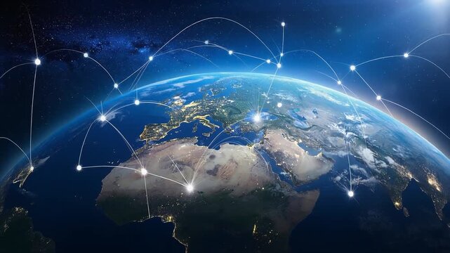 海外とのつながりを強化する電子ビジネスとグローバルネットワークの世界図