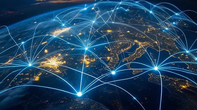海外展開するビジネスを支援する電子的なグローバルネットワークの光景