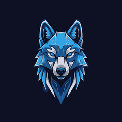 Striking Blue Wolf Head Logo Design with Geometric Style.