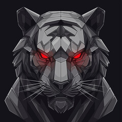Striking Geometric Tiger Head with Piercing Red Eyes.