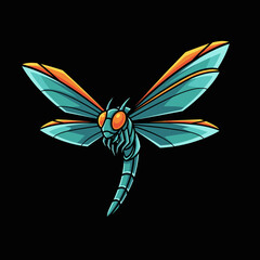 Vibrant Dragonfly Illustration with Teal and Orange Wings.
