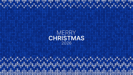 Blue knitted Christmas 2026 sweater with snowflake pattern for cozy winter holiday greeting card backdrop design