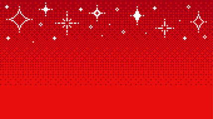 Red pixel background with stars for Christmas and New Year celebration. Holiday poster for social media, greeting card, invitation design.