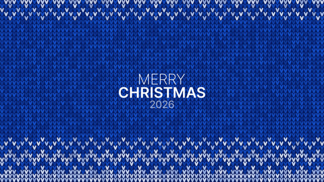 Blue knitted Christmas 2026 sweater with snowflake pattern for cozy winter holiday greeting card backdrop design