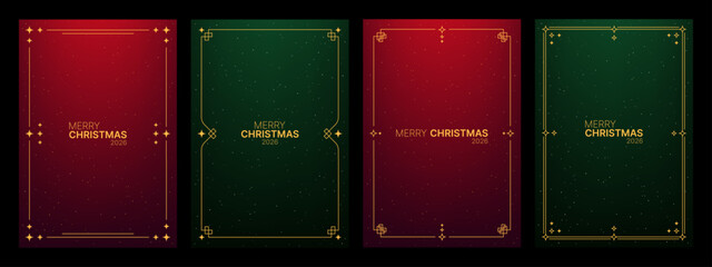 Festive Christmas vector background banners with golden design elements. Holiday greeting card design in red and green for Christmas and New Year celebration.