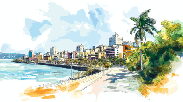 Guayaquil Malecon 2002. Guayaquil Malecon 2002 hand drawn watercolor illustration