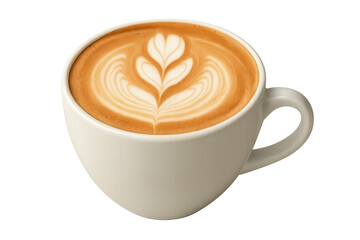 Coffee latte art cappuccino in white ceramic mug