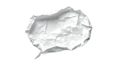 Crumpled white speech bubble on a stark black background