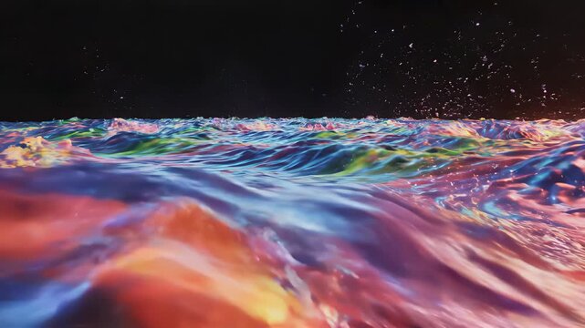 Vibrant underwater waves swirl in dark ocean night, illuminated by radiant light, capturing creative energy and innovative thinking for modern business concepts, highlighting imagination and.