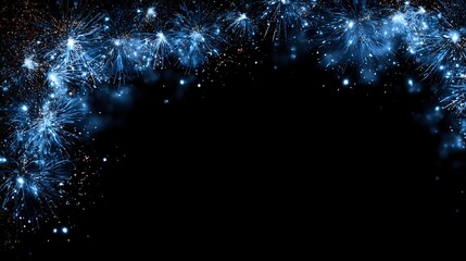 Blue sparkling fireworks border on black background, creating festive frame for holiday celebrations and special events.
