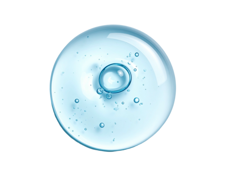 Clear gel orb with tiny bubbles on a solid black background