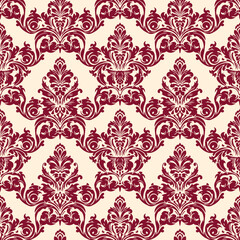 Seamless Red Damask Victorian Ornament Pattern Background.