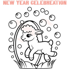 Cute cartoon lamb in egg with bubbles grass for coloring sheep baby animal celebration