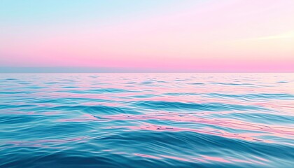 Soft Pink And Blue Gradient Sky Over Calm Teal Ocean Waters Reflecting Sunset Hues Viewed From A Wooden Deck With Thatched Roof Structure
