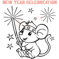 Happy cartoon mouse wearing headband holding sparkler with stars animal cute celebration
