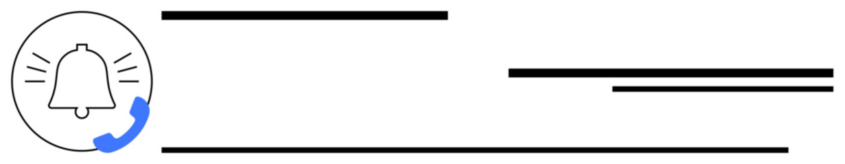 Obraz premium Bell with notification waves beside blue phone receiver and bold lines. Ideal for communication, alert, notification, support, reminder, urgency, connection. Simple flat metaphor