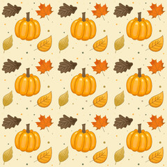 Autumn Pumpkin and Leaf Seamless Pattern
