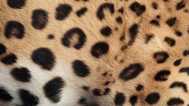 Close-up of leopard fur texture showing distinctive spotted pattern with tan background and dark rosettes, useful for wildlife and fashion design projects.