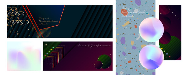 random set of New Year's and Christmas backgrounds for social media, prints, graphic arts, and design. The collection includes foil, luxury navy blue, and gold