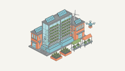 Fototapeta premium An urban farm equipped with hydroponic systems and IoT devices allowing efficient food production and sustainability within city limits.