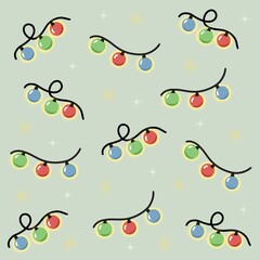 Colorful Holiday String Lights Collection seamless pattern