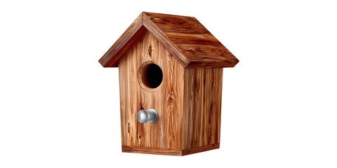 Realistic photo of a vintage wooden birdhouse, beautifully captured from the best angle against a clean white background.