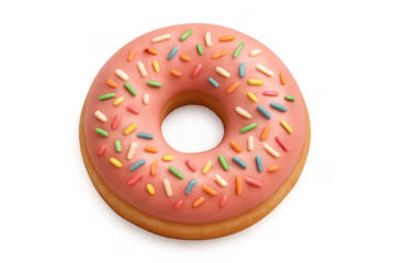 Pink donut icing with colorful sprinkles