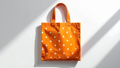 tote bag with polka dots folded neatly on white background.