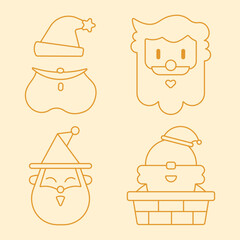 Cute Minimal Santa Claus Faces Icon Set – Christmas Outline Characters, Editable Stroke Vector 