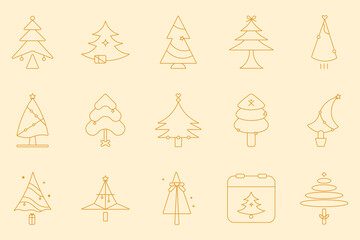 Christmas Tree Outline Icons Set – Minimalist Holiday Line Art Vector Illustration