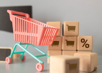 empty shopping basket or grocery cart on white with shadow