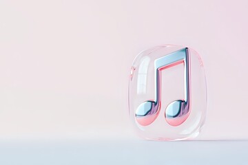 Translucent music note symbol with pink and blue accents on soft pastel background, representing sound, melody, and musical creativity.
