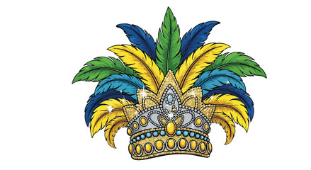 A glittering crown adorned with vibrant feathers on a black background illustration art