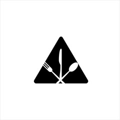 Triangle logo design with illustration of knife, spoon and fork.