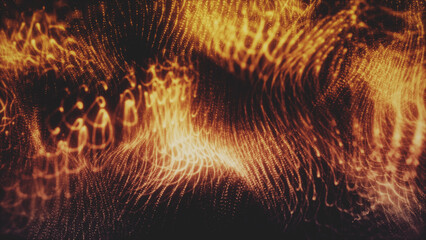 Golden light trails and blurry figures create an abstract flowing design.