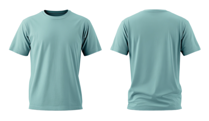 Light teal tee, front/back view, simple, soft fabric look