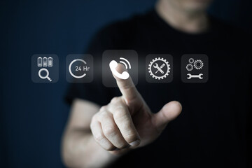 A man using smartphone for call Service Engine to call service